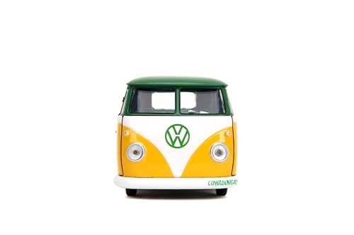 Jada Toys Hollywood Rides TMNT 1961 VW Bus Die-Cast Model Car, 1:32 Scale, Opening Doors, Detailed Interior, Green & Yellow, Ages 8+