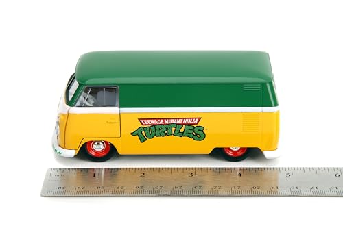 Jada Toys Hollywood Rides TMNT 1961 VW Bus Die-Cast Model Car, 1:32 Scale, Opening Doors, Detailed Interior, Green & Yellow, Ages 8+