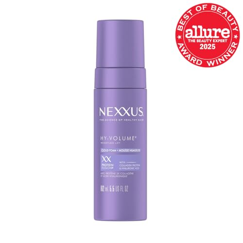 Nexxus Hy-Volume Weightless Lift Cloud Foam Treatment for Flat & Limp Hair, 48 Hours Volume, ProteinFusion with Collagen & Hyaluronic Acid, 5.5 fl oz