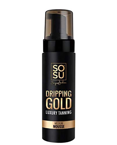 SOSU Dripping Gold Luxury Tanning Mousse 5oz – Hyaluronic Acid, Vitamins A & E, Vegan, Cruelty-Free, Paraben-Free, Medium Tan