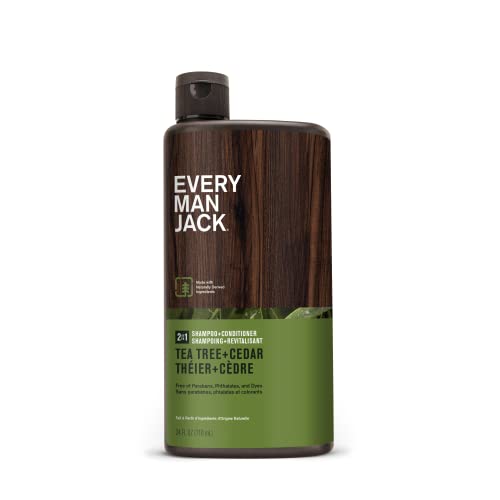 Every Man Jack 2-in-1 Shampoo + Conditioner Tea Tree & Cedar – Thickens, Cleanses & Hydrates Hair with Coconut, Aloe & Tea Tree Oil, 24oz