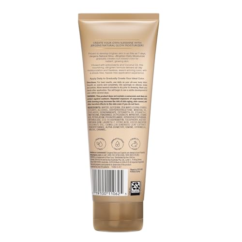 Jergens Natural Glow Self-Tanner Lotion – Sunless Tanning for Medium to Deep Skin, Daily Moisturizer with Coconut Oil, Vitamin E & Antioxidants, 7.5 oz