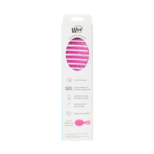 Wet Brush Shower Detangler Hair Brush - Ultra-Soft IntelliFlex Bristles Reduce Pain, Breakage & Split Ends - For Wet/Dry Hair, Men & Women, Pink Glitter