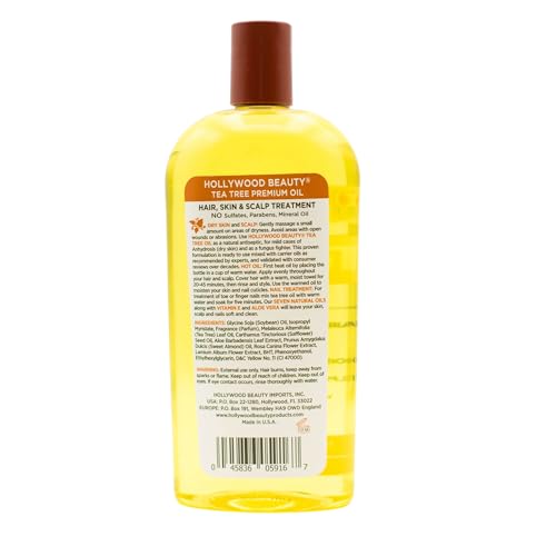 Hollywood Beauty Tea Tree Oil for Hair, Scalp, and Skin, 16 fl oz - Moisturizes Dry, Itchy Scalp, Fungus Fighter, Blended with Vitamin E & Aloe