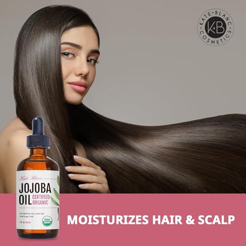 Kate Blanc Cosmetics Jojoba Oil for Softer Hair & Smoother Skin. Gua Sha Oil for Face & Dermaplaning (2oz, Organic, 100% Pure, Natural)