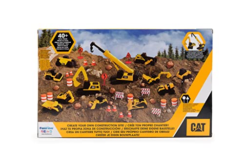 CAT Construction Toys Little Machines Mega Set – 40+ Pieces with XL Crane, Excavator, 10 Mini Vehicles & Accessories, STEM Toy Ages 3+