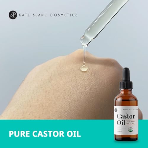 Kate Blanc Organic Castor Oil 2oz | 100% Pure, Cold Pressed & Hexane-Free | Hair Growth, Lash & Brow Serum for Thicker Eyelashes & Eyebrows