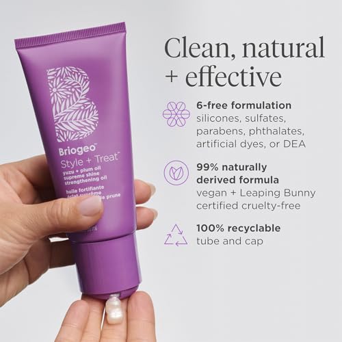 Briogeo Style + Treat Yuzu & Plum Supreme Shine Oil – Silicone-Free, Vegan Hair Oil for Curly & Coily Hair – Adds Shine, Moisture & Strength, 3 fl oz