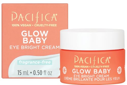 Pacifica Glow Baby Vitamin C Eye Cream – Brighten Dark Circles & Puffiness, Caffeine Infused, Fragrance-Free, Clean Vegan, 0.5 oz