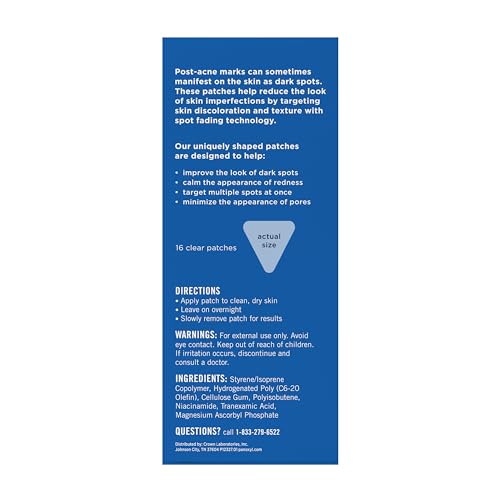 PanOxyl Blemish Brightening Patches, Large Clear Post-Acne Spot Treatment, Fade Dark Spots & Redness, Dermatologist-Recommended, 16ct