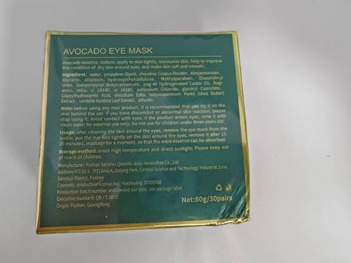 Avocado Eye Mask 60 Pcs – Under Eye Patches for Dark Circles & Puffiness, Moisturizing, Nourishing, Hydrating Eye Treatment