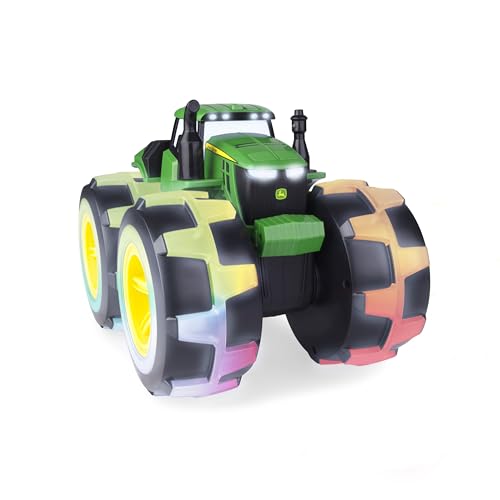 TOMY Monster Treads Lightning Wheels - Deluxe Rainbow Tractor - John Deere Tractor Toys - Light Up Monster Truck Toy with Rainbow Lights and Sounds - Ages 3 Years and Up
