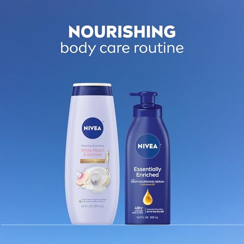 NIVEA Refreshing White Peach & Jasmine Body Wash – Scented with Nourishing Serum, Provitamin B5 & Vitamin E, 20 Fl Oz for Women