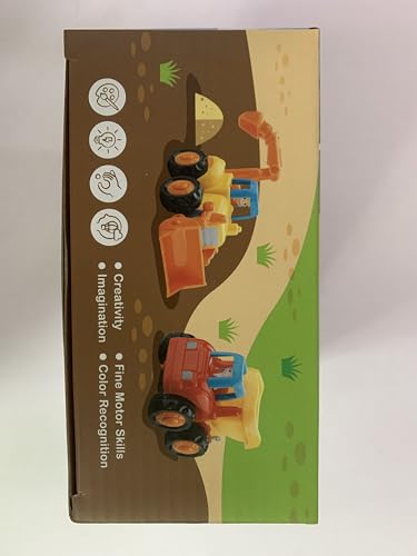 Coogam 4-Pack Friction Powered Construction Vehicles Toy Set – Push & Go Tractor, Bulldozer, Cement Mixer & Dumper for Kids