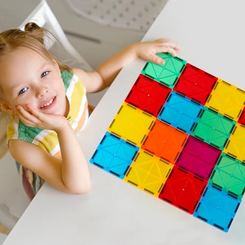 FNJO 110PCS Magnetic Tiles Building Set – STEM Construction Blocks, Montessori Learning & Play Toy for Toddlers, Kids, Preschool