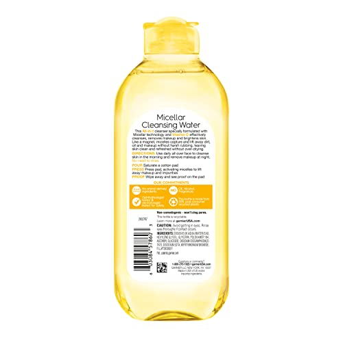 Garnier Micellar Water with Vitamin C – Brightening & Hydrating Makeup Remover & Facial Cleanser, Vegan & Cruelty-Free, 13.5 fl oz