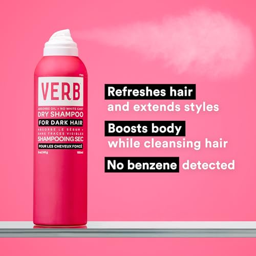 VERB Dry Shampoo for Dark Hair, 5 oz – Absorbs Oil, Refreshes & Extends Styles – Vegan Dry Shampoo Spray, No Parabens or Sulfates