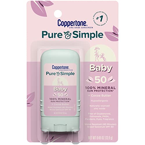 Coppertone WaterBabies SPF 50 Baby Sunscreen Spray 6oz + Pure & Simple Mineral Sunscreen Stick SPF 50 Tear-Free, Hypoallergenic