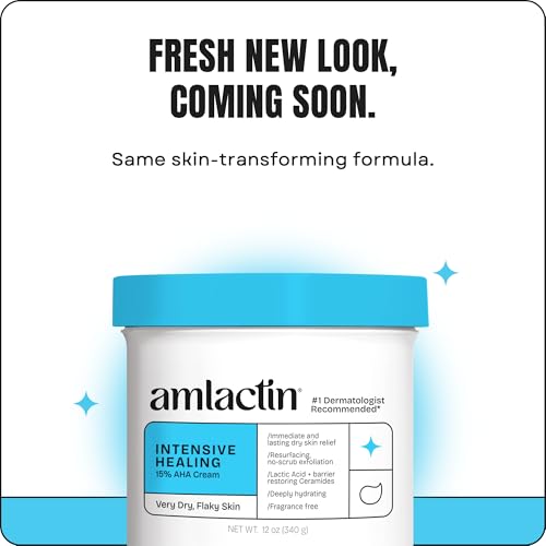 AmLactin Intensive Healing Body Cream 12 oz – 2-in-1 Exfoliator & Moisturizer with 15% Lactic Acid & Ceramides for 24-Hour Dry Skin Relief