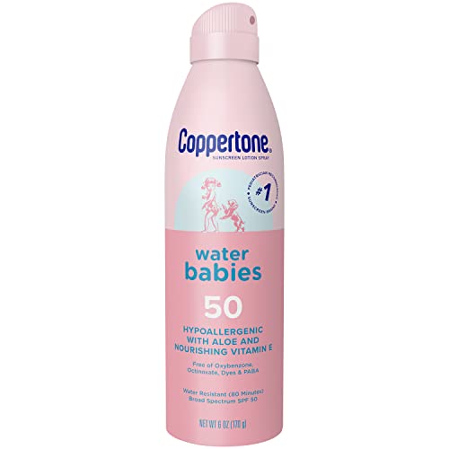 Coppertone WaterBabies SPF 50 Baby Sunscreen Spray 6oz + Pure & Simple Mineral Sunscreen Stick SPF 50 Tear-Free, Hypoallergenic