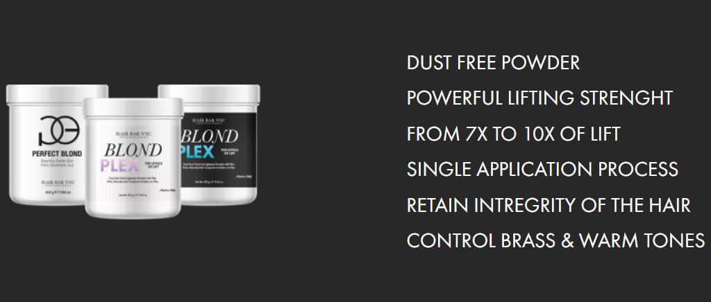 Blond Plex Extreme Lifting 10X Levels - Black/Charcoal Dust Free Lightener Powder Cool-Toned & Bright Finish - Made in Italy 500g / 17.63oz