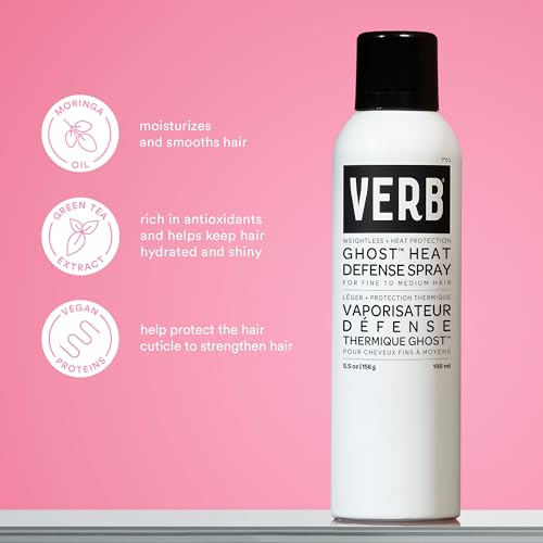 VERB Ghost Heat Defense Spray, 5.5 oz – Weightless Heat Protection + Shine – for Fine to Medium Hair – Vegan, Free of Harmful Sulfates