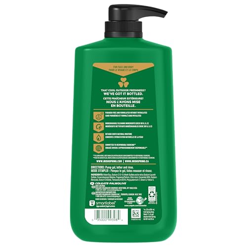 Irish Spring Men's Body Wash Original, 30 fl oz Pump – 24-Hour Freshness, Moisturizing, Paraben-Free, Biodegradable, Cool Fresh Scent