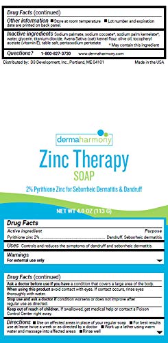Dermaharmony 2% Pyrithione Zinc Bar Soap 4oz – For Seborrheic Dermatitis, Dandruff, Psoriasis, Eczema & Sensitive Skin Care