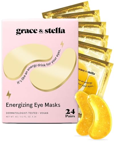 Grace & Stella Gold Under Eye Mask - 24 Pairs Gel Patches for Dark Circles, Puffy Eyes & Wrinkles, Vegan, Travel & Self-Care Gift