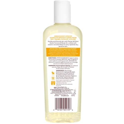 Palmer's Shea Formula Raw Shea Body Oil with Vitamin E, Deep Body Moisturizer to Soothe & Nourish Dry, Sensitive & Eczema-Prone Skin, 8.5 oz