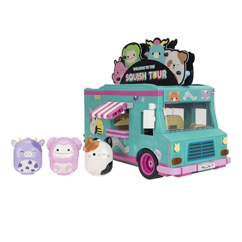 BLDR Squishmallows Squish Tour Van Building Set - Cam The Cat, Bubba The Cow, & Brina The Bigfoot Buildable Figures - Squishmallows Fans 8+, 0098