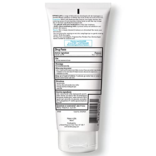 La Roche-Posay Effaclar Medicated Gel Cleanser with 2% Salicylic Acid & LHA - Foaming Acne Face Wash to Clear & Prevent Breakouts, Oil-Free
