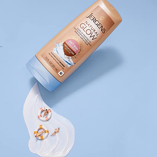 Jergens Natural Glow In-Shower Self Tanner Lotion for Medium to Deep Skin Tone - Gradual Sunless Tan, Hydrating Wet Skin Lotion, 7.5 oz