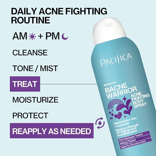 Pacifica Bacne Warrior Spray – 2% Salicylic Acid, Niacinamide & Aloe for Back, Chest & Body Acne – Dermatologist Tested, 6 Fl Oz