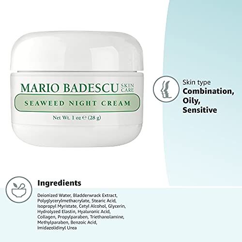 Mario Badescu Seaweed Night Cream for Women – Oil-Free Anti-Aging Moisturizer with Collagen & Hyaluronic Acid, 1 Fl Oz