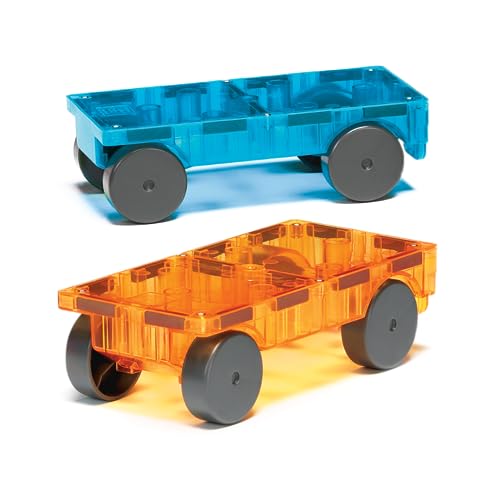 MAGNA-TILES Cars – Blue & Orange 2-Piece Magnetic Construction Set, The Original Magnetic Building Brand