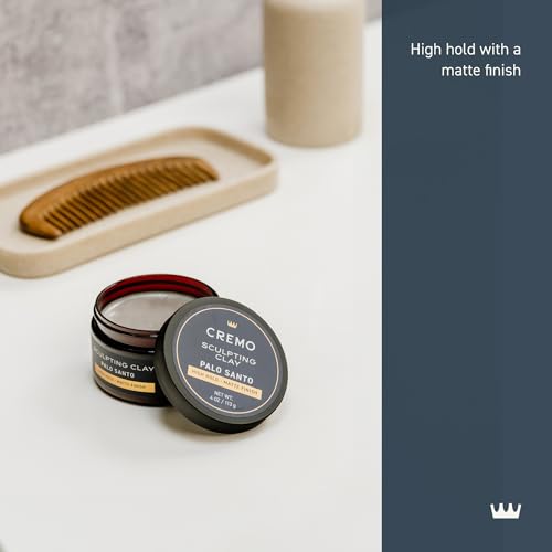 Cremo Premium Barber Grade Hair Styling Palo Santo (Reserve Collection) Sculpting Clay, High Hold, Matte Finsh, 4 Oz