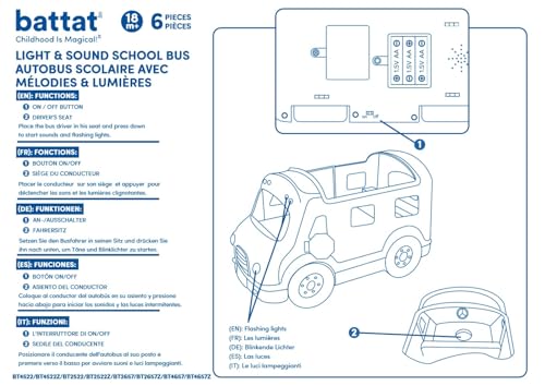 Battat – Light – Up Yellow Bus – 5 Toy Figures – Realistic Sounds – Folding Stop Sign – 18+ Months – Light & Sound School Bus