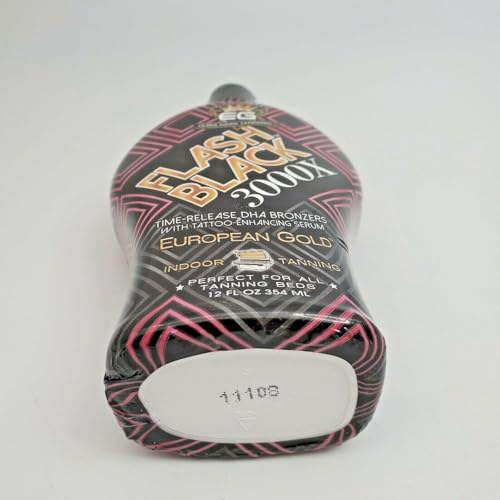 European Gold Flash Black 3000X Indoor Tanning Lotion, Ultra-Dark Formula with Time-Release DHA for Deep, Long-Lasting Bronze – 12 oz