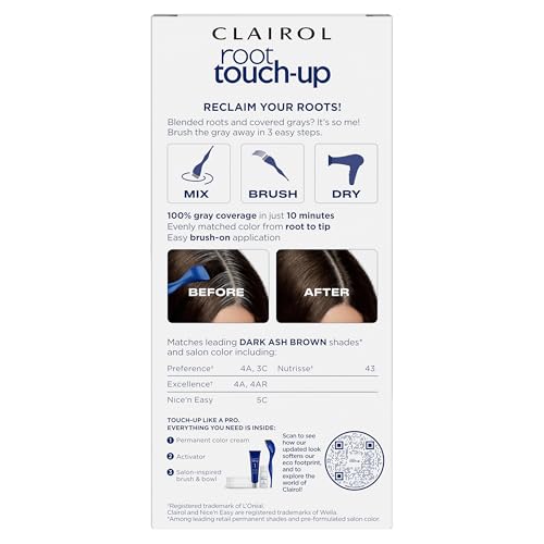 Clairol Root Touch-Up by Nice'n Easy Permanent Hair Dye, 4A Dark Ash Brown Hair Color, Pack of 1