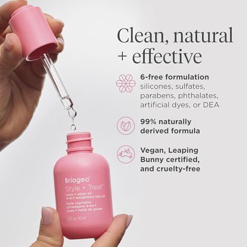 Briogeo Style + Treat Yuzu & Plum 4-in-1 Weightless Hair Oil – Silicone-Free, Heat Protectant, Frizz Control, Shine & Moisture – Vegan, 1.5 fl oz