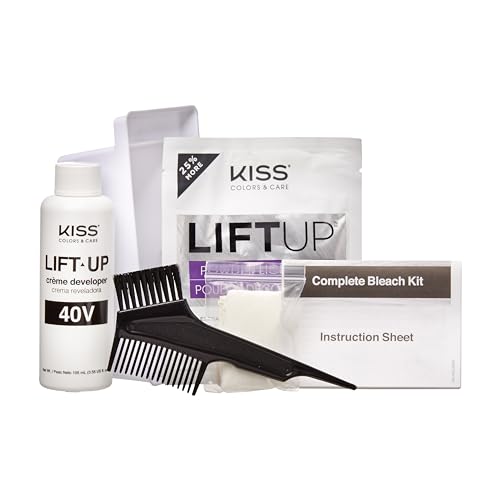 KISS Lift Up Complete Hair Bleach & Icy Silver Toner Kit, Gentle Conditioning Formula that Reduces Brassiness, Complete 6-Pc DIY Bleach Kit, ICE