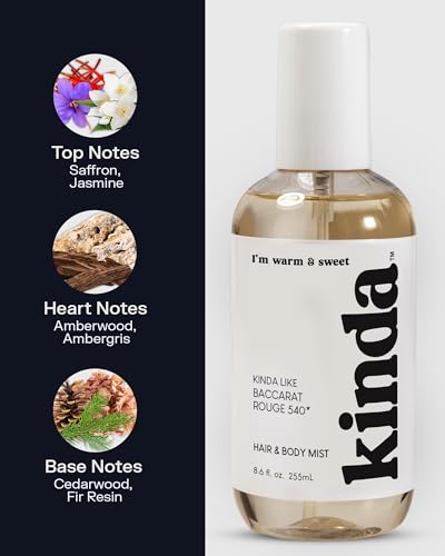 PB ParfumsBelcam KINDA I’m Warm & Sweet Hair & Body Mist – Baccarat Rouge 540 Inspired Woody Gourmand Floral Scent, 8.6 fl.oz
