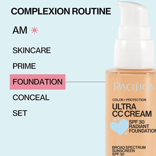 Pacifica Ultra CC Cream Radiant Foundation SPF 17 (Natural Medium) – Medium-Coverage Tinted Moisturizer + Mineral Sunscreen, Dewy Finish, 1 fl oz
