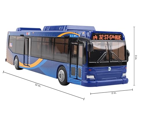 Daron MTA 11" Blue Friction-Powered Bus Toy with Rolling Wheels & Working Doors, Officially Licensed, Kids 3+