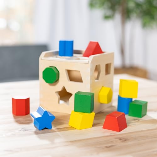 Melissa & Doug Shape Sorting Cube - Classic Wooden Toy With 12 Shapes