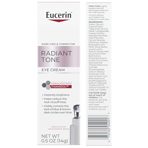 Eucerin Radiant Tone Eye Cream – Dark Circle Corrector with Thiamidol & Hyaluronic Acid, Brightens Eyes & Reduces Puffiness, 0.5 oz