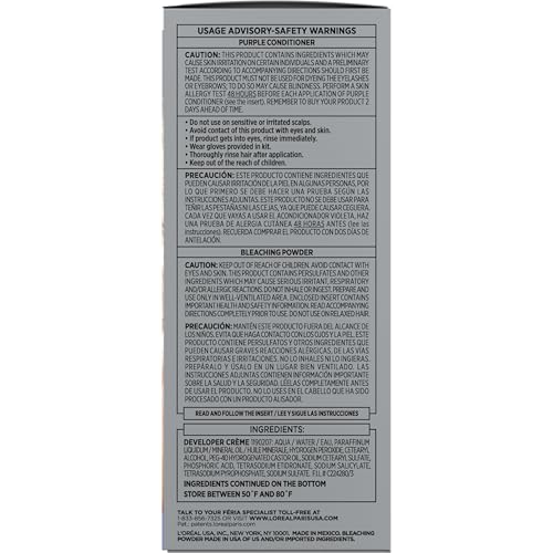 L'Oreal Paris Feria Hyper Platinum Hair Bleach Kit – Advanced Lightening System Lifts Up to 8 Levels with Anti-Brass Purple Conditioner