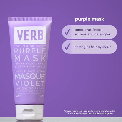 VERB Purple Mask, 6.3 oz - Deep Conditioner for Blonde, Silver & Grey Hair – Neutralizes Brassiness + Adds Shine - Vegan & Cruelty-Free