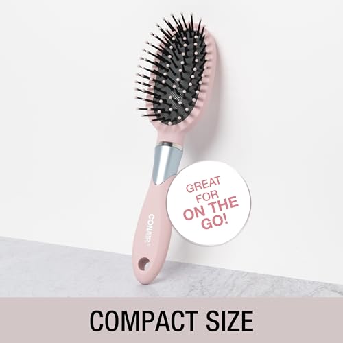 Conair Velvet Touch oval cushion hair brush - Travel Hairbrush- Detangling - curly or straight styles - detangler brushes - women or men - Blush Pink
